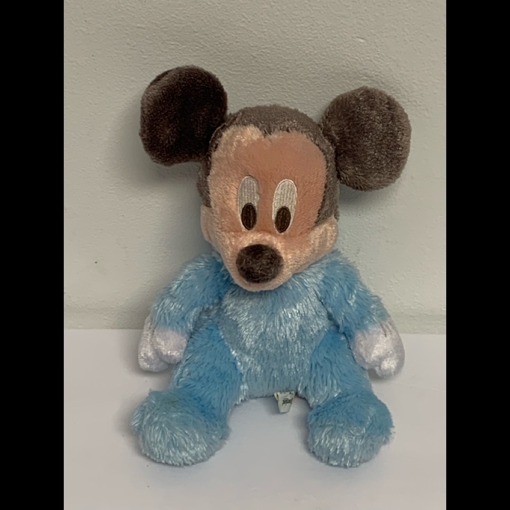 DISNEY PARKS Plush Baby MICKEY MOUSE Blue Rattle Stuffed Animal Toy 10"